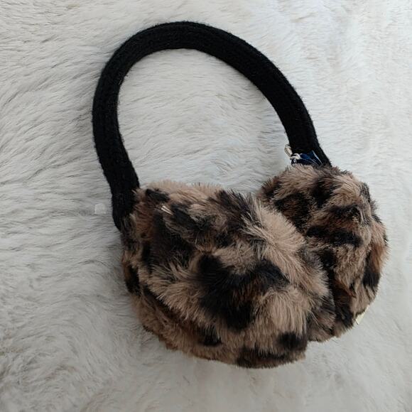 Hat Attack Fuzzy Black Leopard Faux Fur Earmuffs NWT Chunky Knit Headband main image 9